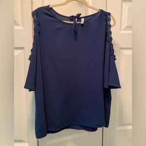Fashion Collection Navy cold shoulder top lace trim XXL